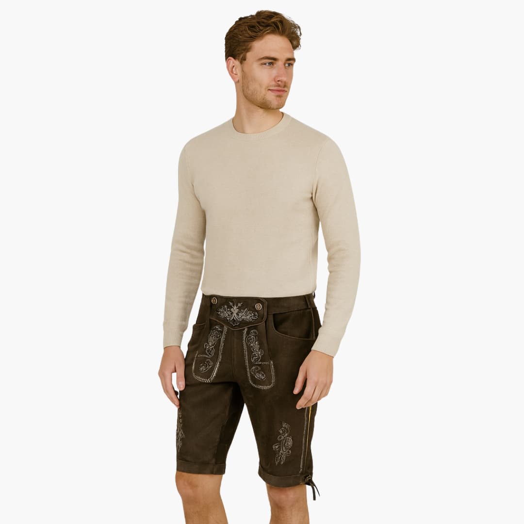 Bestickte Lederhose Kniebund für Herren - Oktoberfest 2025