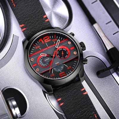 Luxus Chronograph mit Lederarmband – Sport Edition