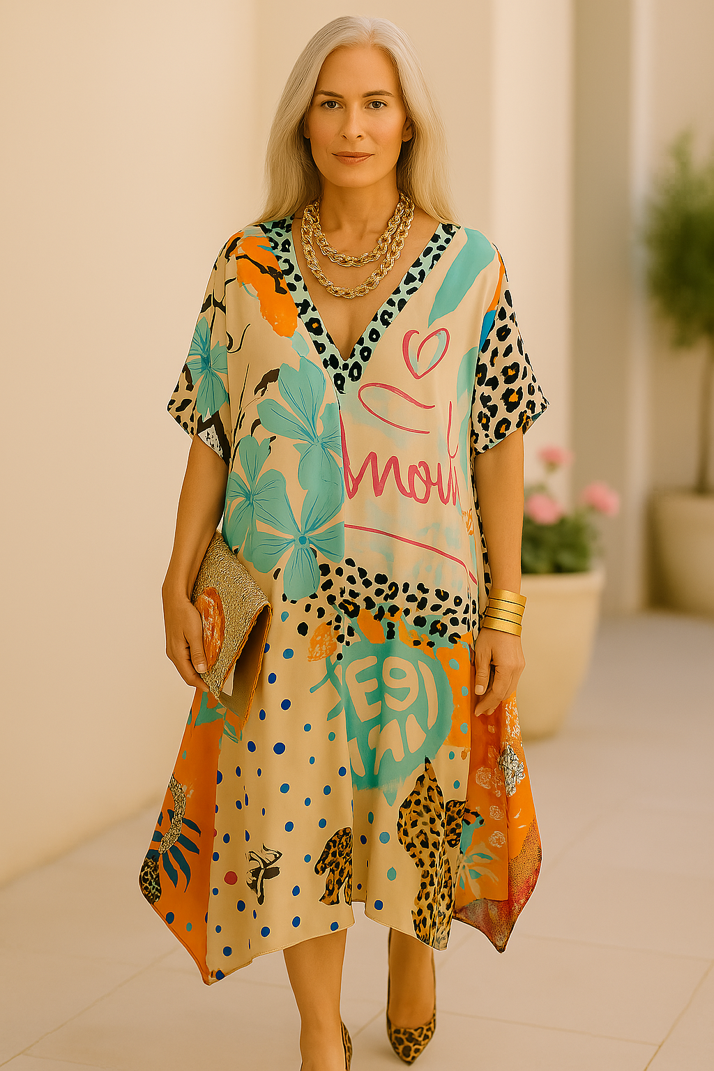 Winika – Locker sitzendes Kleid mit V-Ausschnitt