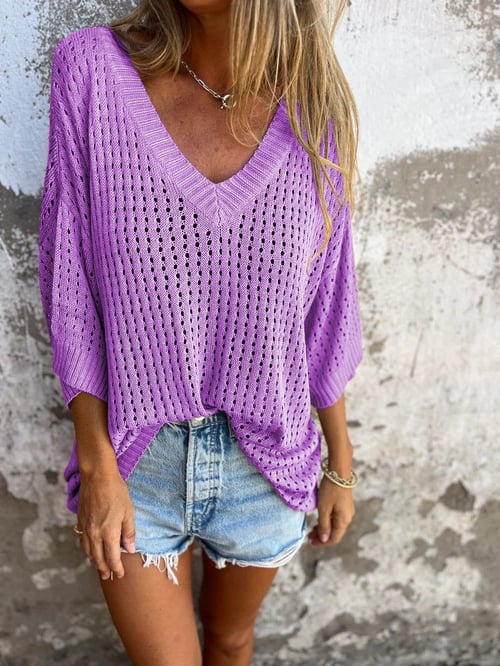 Sommer Pullover mit V-Ausschnitt