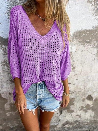Sommer Pullover mit V-Ausschnitt
