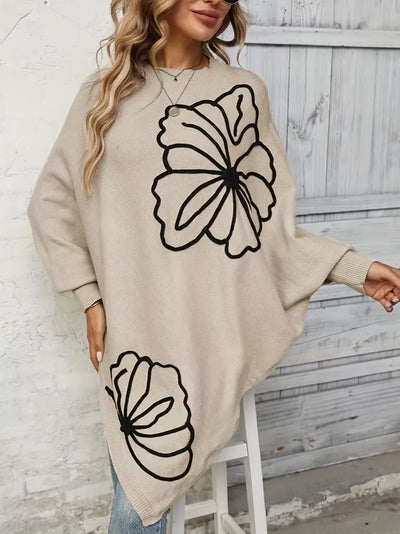 Pullover mit Blumenmotiv | Lockere Passform | Asymmetrischer Schnitt