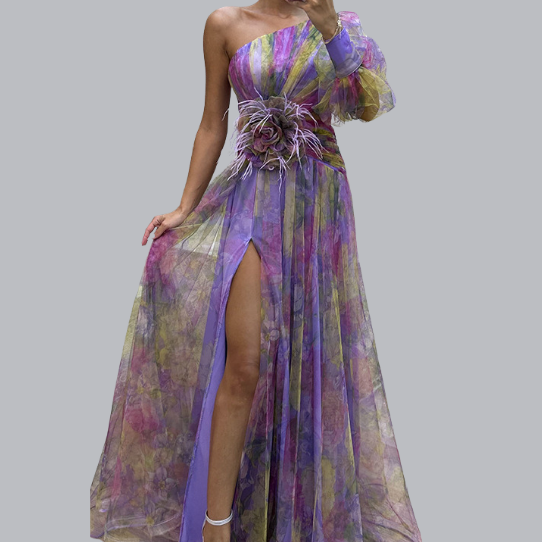 Amira™ | Asymmetrisches Tüllkleid mit floraler Applikation