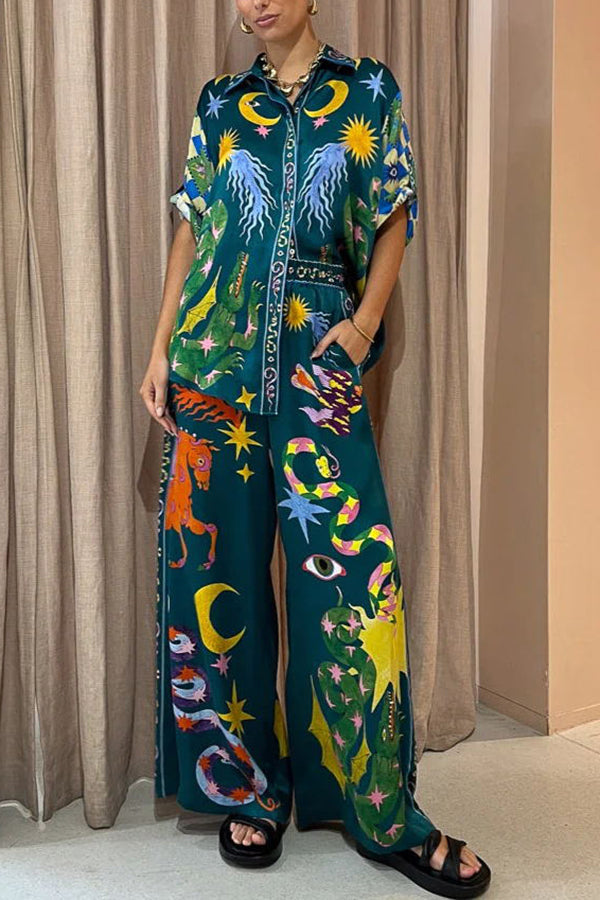 LinoFit™ – Einzigartiger Print Elastischer Bund mit Taschen Weite Bein Hose