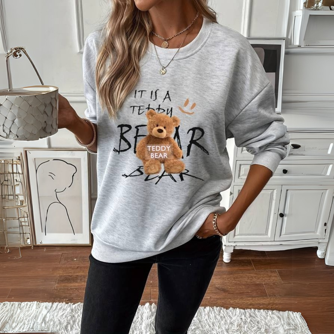Bequemer Teddybär Druck Pullover