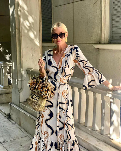 Purple – Gefragtes, langärmliges Maxikleid mit V-Ausschnitt