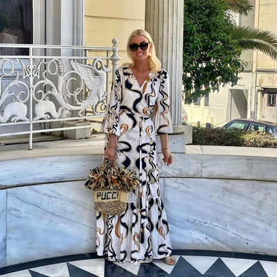 Purple – Gefragtes, langärmliges Maxikleid mit V-Ausschnitt