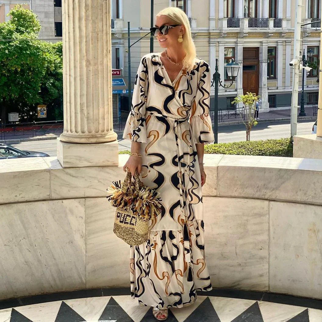 Purple – Gefragtes, langärmliges Maxikleid mit V-Ausschnitt