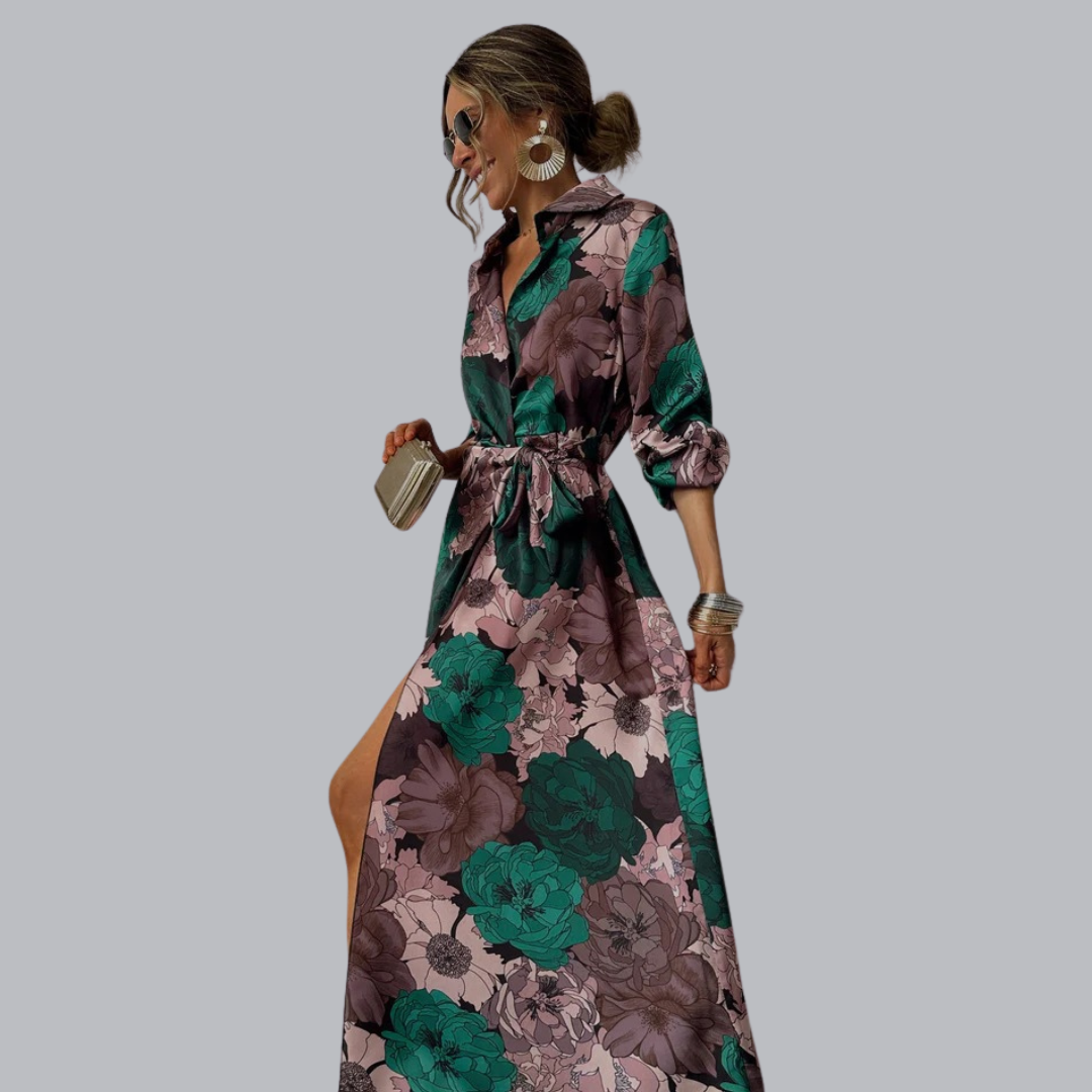Wilma™ | Satin-Hemdkleid mit Blumenprint und Taillengürtel