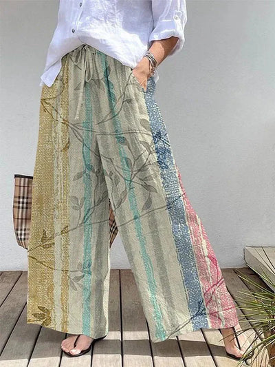 Weite Leinenhose | Boho-Stil & Floral | Luftig & Bequem