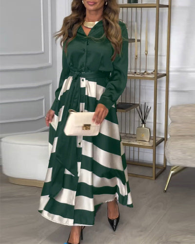Maisse - Schickes Gestreiftes Maxikleid mit Gürtel für Damen