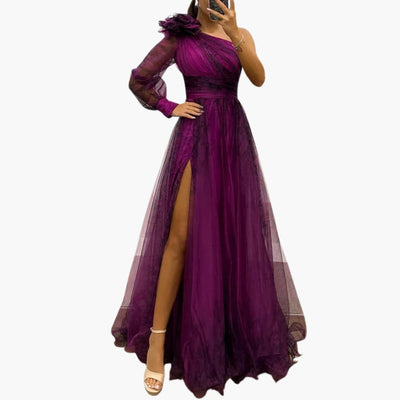 One-Shoulder Maxikleid mit Mesh-Print - Damen Abendmode