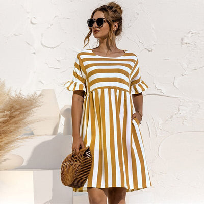 Sommerkleid mit Streifen | Rüschenärmel | Lockerer Schnitt