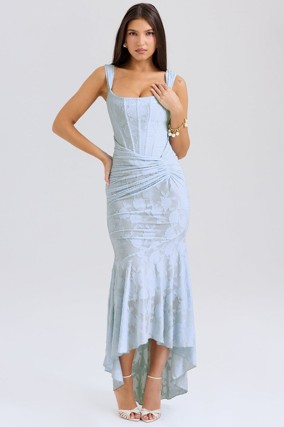 Spitzen-Maxikleid mit Drapierung | Romantischer Look | Feminine Eleganz