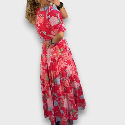 Carine – Blumiges Maxikleid mit V-Ausschnitt