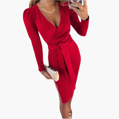 Midikleid mit V-Ausschnitt für Damen – Bindeträger Sommerkleid