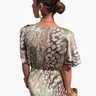 Damen knöchellanges Kleid mit V-Ausschnitt und geknotetem Front-Detail