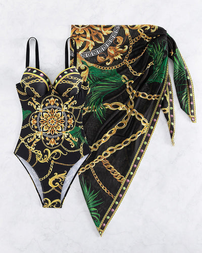 Badeanzug mit Wickelrock | Ketten-Design | Figurbetonte Passform