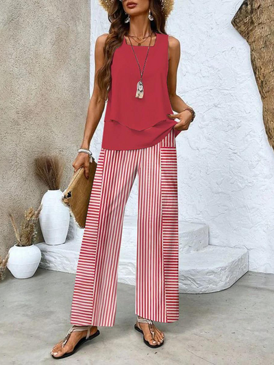 Zweiteiliges Damen-Set aus ärmellosem Oberteil und gerader Hose
