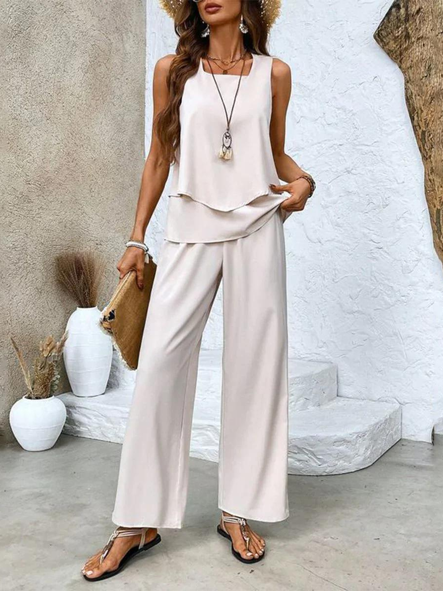 Zweiteiliges Damen-Set aus ärmellosem Oberteil und gerader Hose