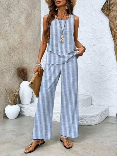 Zweiteiliges Damen-Set aus ärmellosem Oberteil und gerader Hose
