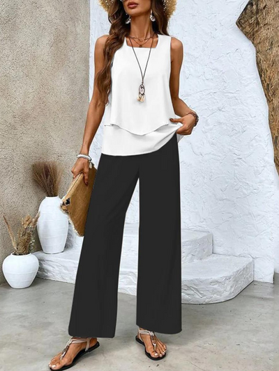 Zweiteiliges Damen-Set aus ärmellosem Oberteil und gerader Hose