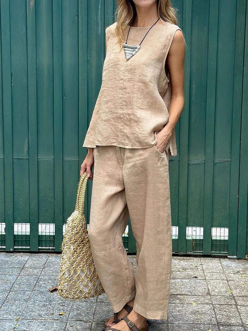 Sheila™ - Lässiges einfarbiges ärmelloses Top & Hose Zweiteiliges Set