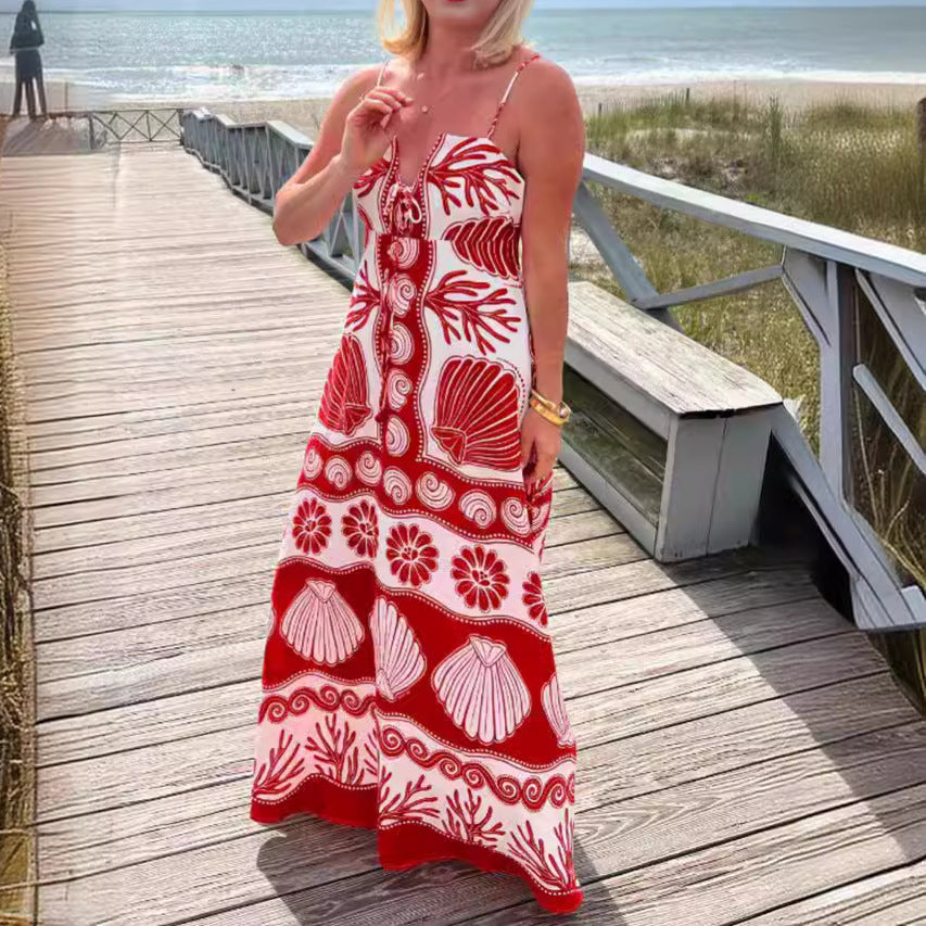 Strandkleid mit Spaghettiträgern | Muschel-Print | Maritimer Sommerstil