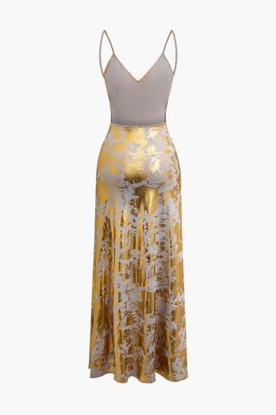 Abendkleid mit Spaghettiträgern und gold-schimmerndem Rock für Damen