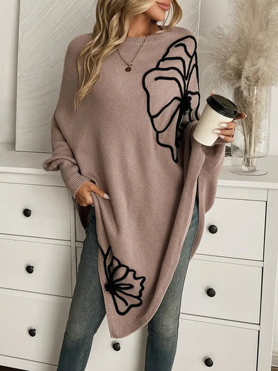 Pullover mit Blumenmotiv | Lockere Passform | Asymmetrischer Schnitt