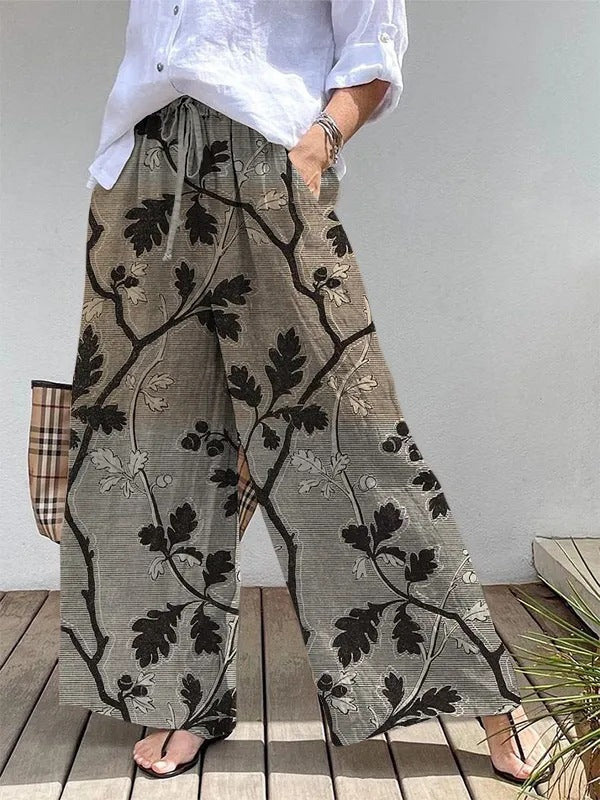 Weite Leinenhose | Boho-Stil & Floral | Luftig & Bequem