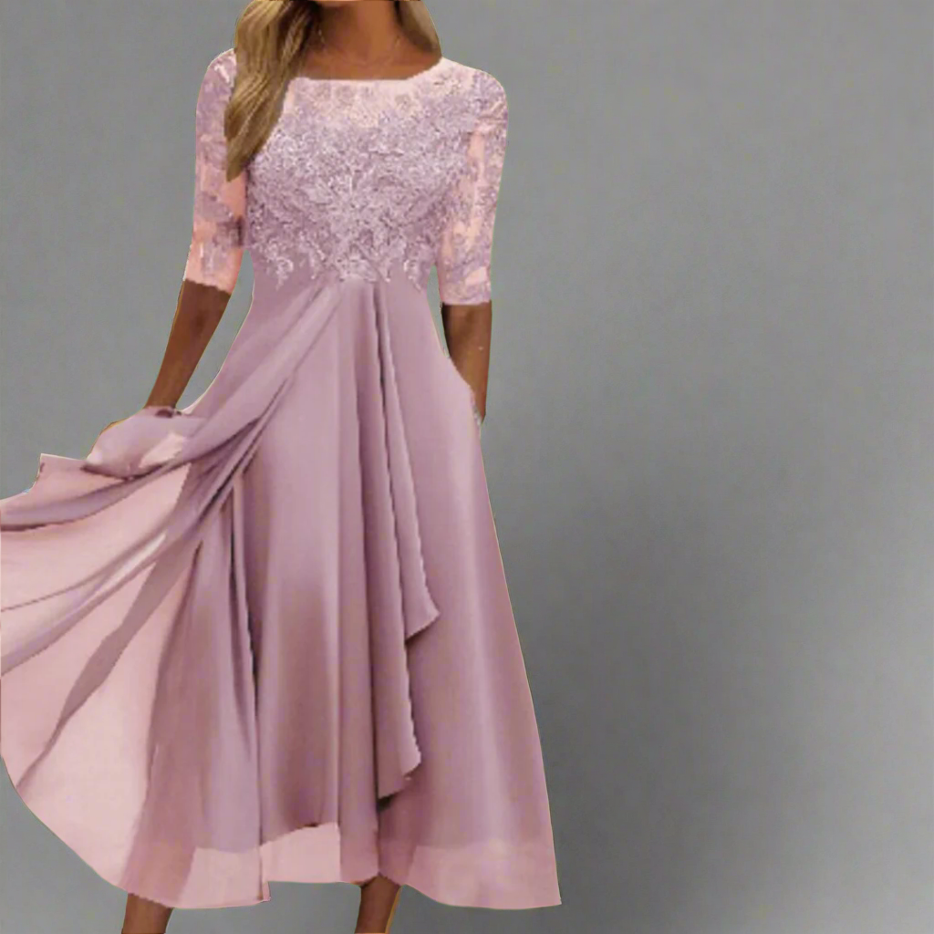 Gundrada | Elegantes Midi Kleid mit Spitzenärmeln