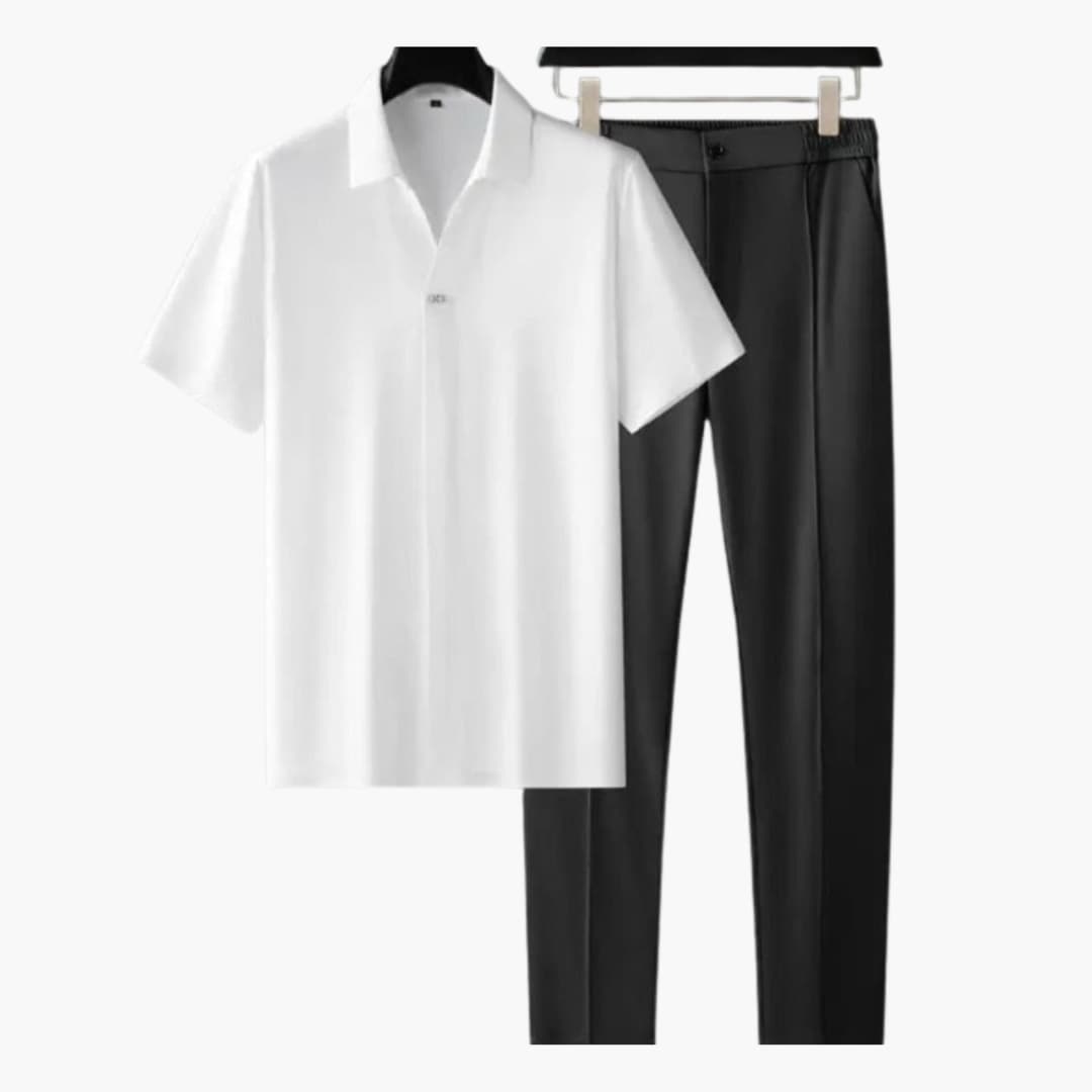 Herren Sommer-Zweiteiler mit Kurzarmhemd und Slim-Fit-Hose