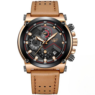 klassische Sportuhr mit braunem Lederarmband