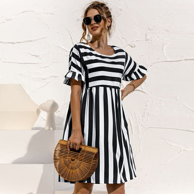 Sommerkleid mit Streifen | Rüschenärmel | Lockerer Schnitt