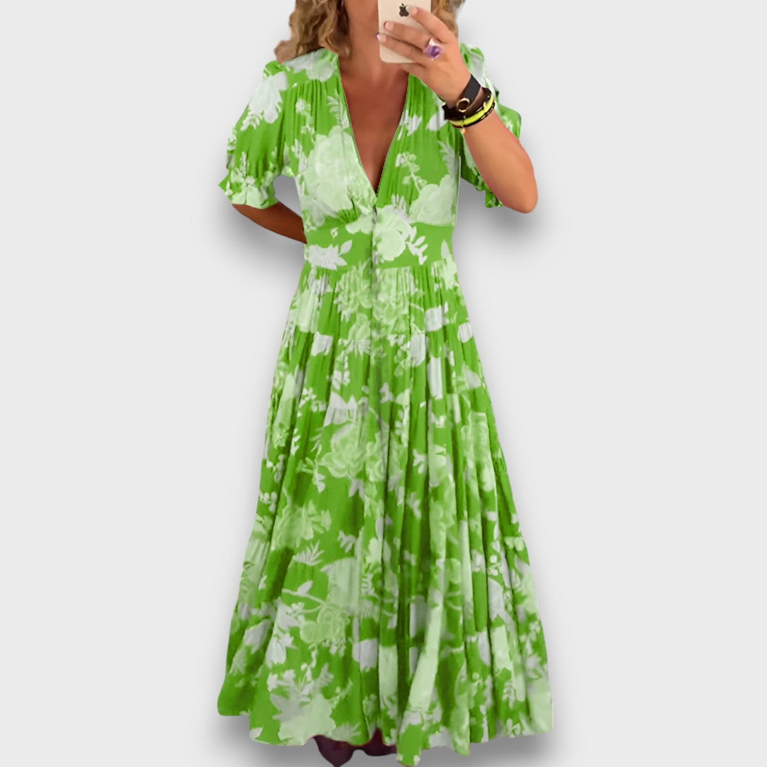 Carine – Blumiges Maxikleid mit V-Ausschnitt