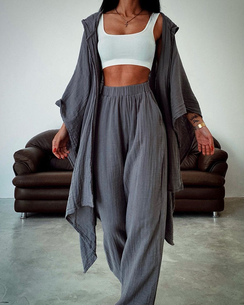 Loungewear-Set mit Kapuzen-Cardigan | Weite Hose | Minimalistischer Komfort