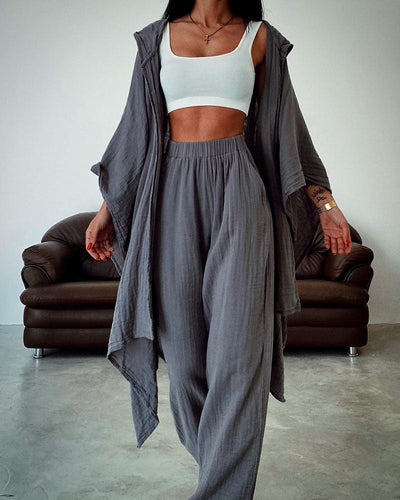 Loungewear-Set mit Kapuzen-Cardigan | Weite Hose | Minimalistischer Komfort