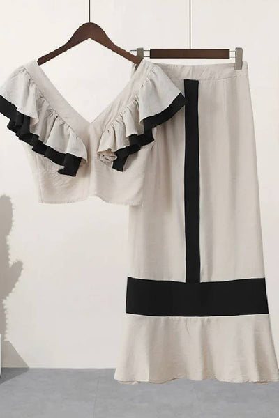 Lara™ | Mode Bunte V-Ausschnitt plissiert Lotusblatt Urlaub zweiteiliges Set