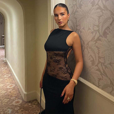 Nora | Lange Transparente Spitzenkleid