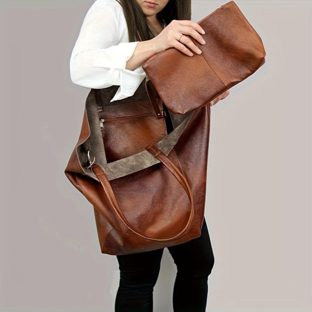 Shopper-Tasche mit Kosmetiktasche | Kunstleder | Minimalistisches Design