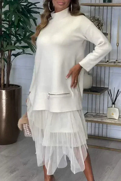 Kleid mit Rollkragen | Tüllrock | Layering-Design mit Reißverschlussdetail