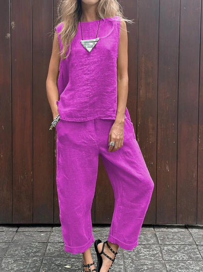 Sheila™ - Lässiges einfarbiges ärmelloses Top & Hose Zweiteiliges Set