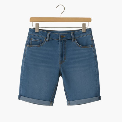 Herren Sommer Bermuda Shorts aus Denim mit Umschlag und Reißverschluss