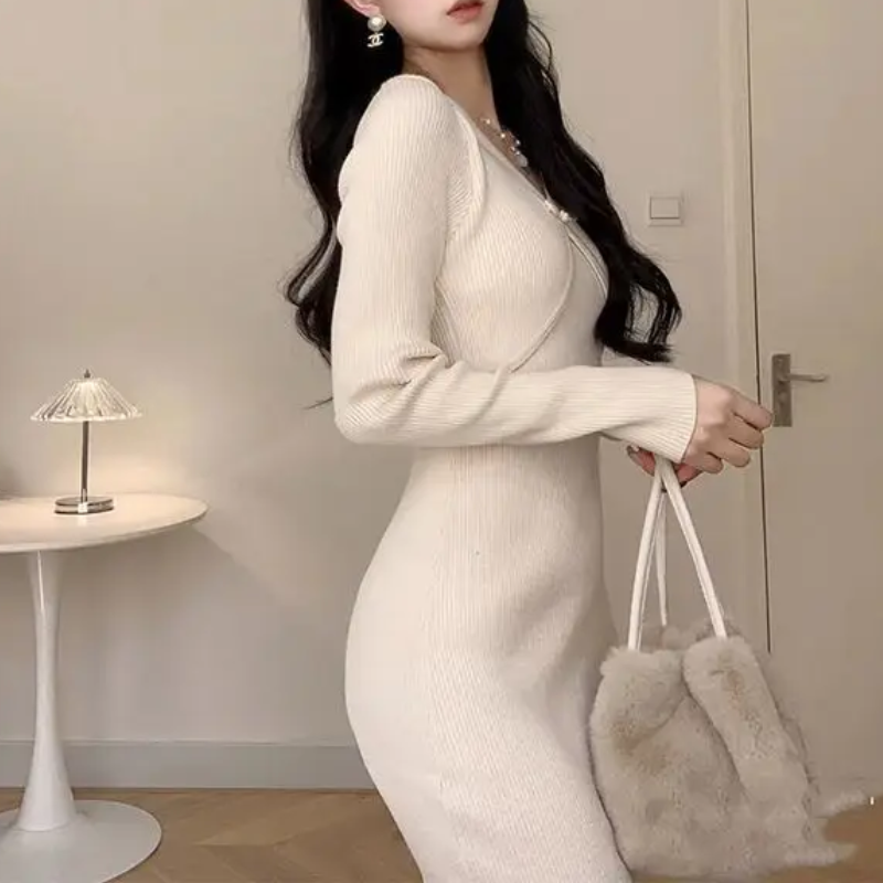 Sonia - Langarm Anschmiegsames Midi-Kleid