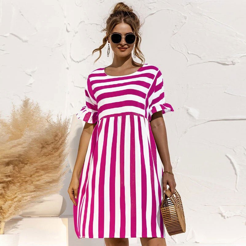 Sommerkleid mit Streifen | Rüschenärmel | Lockerer Schnitt