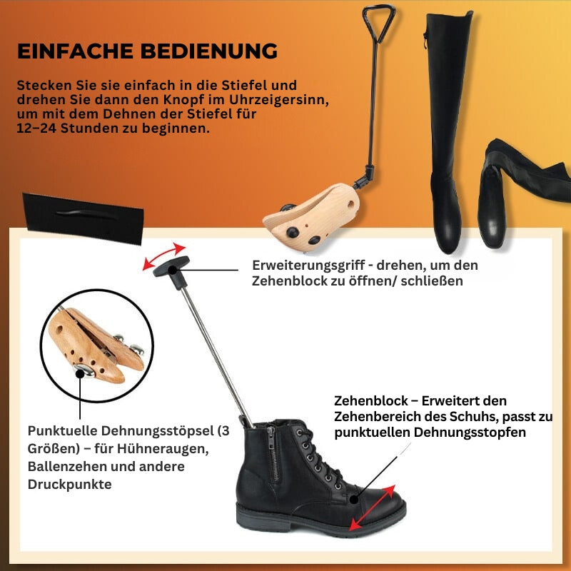 TimberStride™ | Hölzerne Werkzeuge für breite Schuhe