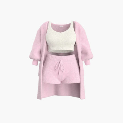 Loungewear Set - Damen Strick Outfit 3-teilig mit Cardigan