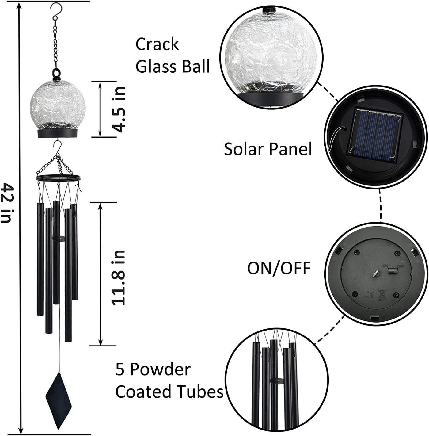 Windspiel ™ | Solar hängende Glaskugel | Windspiel LEDs 42 Zoll