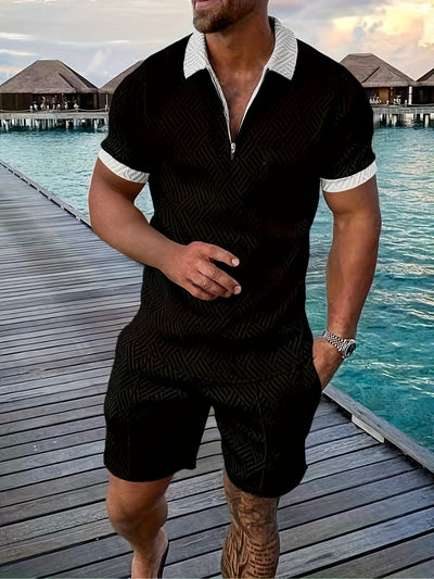 Everard™ – Herren Sommer-Set mit Zip-Polo & Shorts im Geo-Design